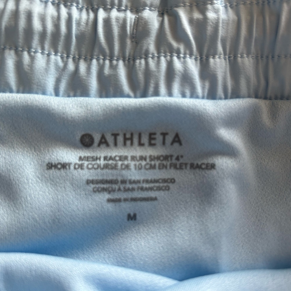 Athleta Light Blue Mesh Racer Run Shorts